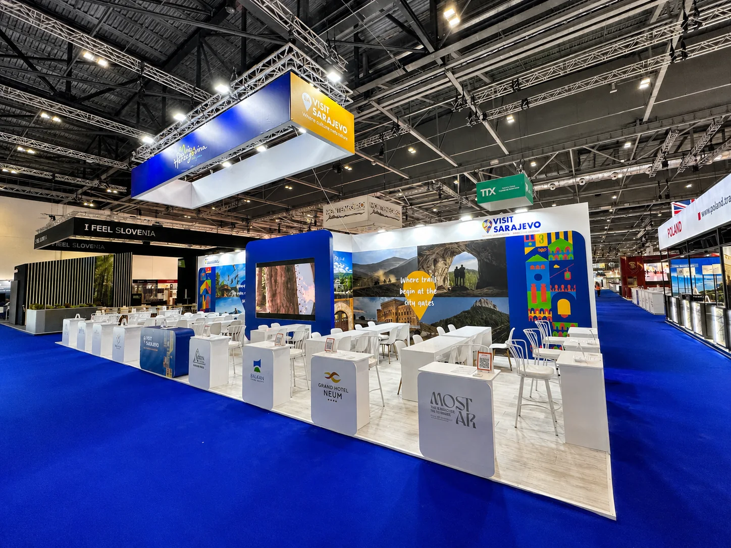 Wide front view of the Sarajevo destination exhibition stand at WTM London 2025